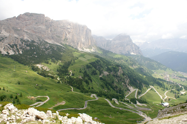 The windy road down from Passo Gardena The windy road down from Passo Gardena